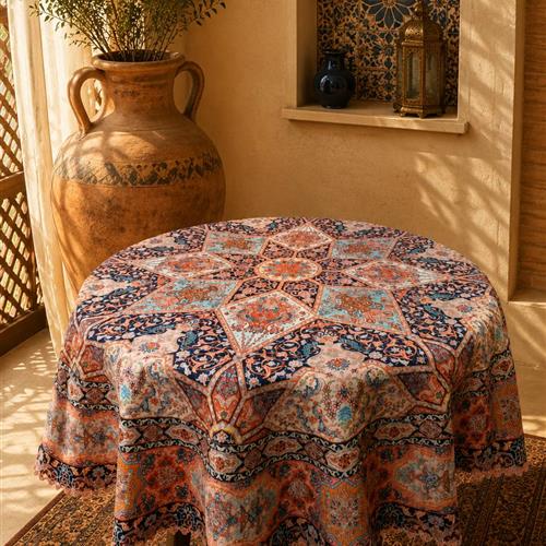 پارچه شانل رومیزی طرح شبستان دایره قطر 142