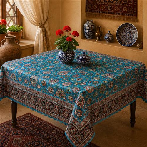 پارچه شانل رومیزی طرح فیروزه سایز 145در145