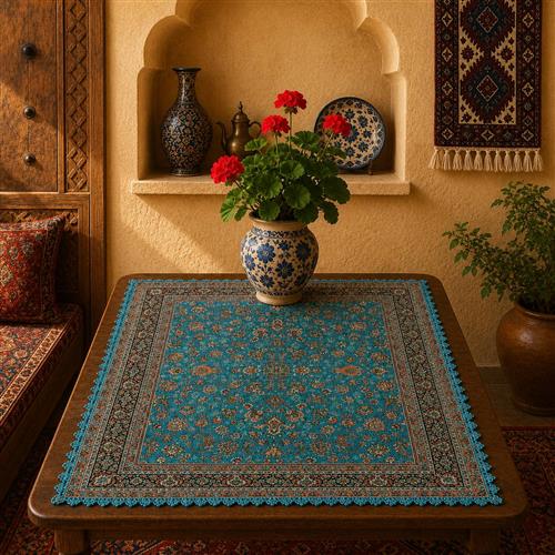 پارچه شانل رومیزی طرح فیروزه سایز 40در40